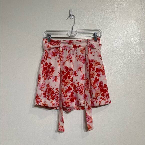 Asos Pink Floral High Waist Shorts Sz 4 - Picture 1 of 8